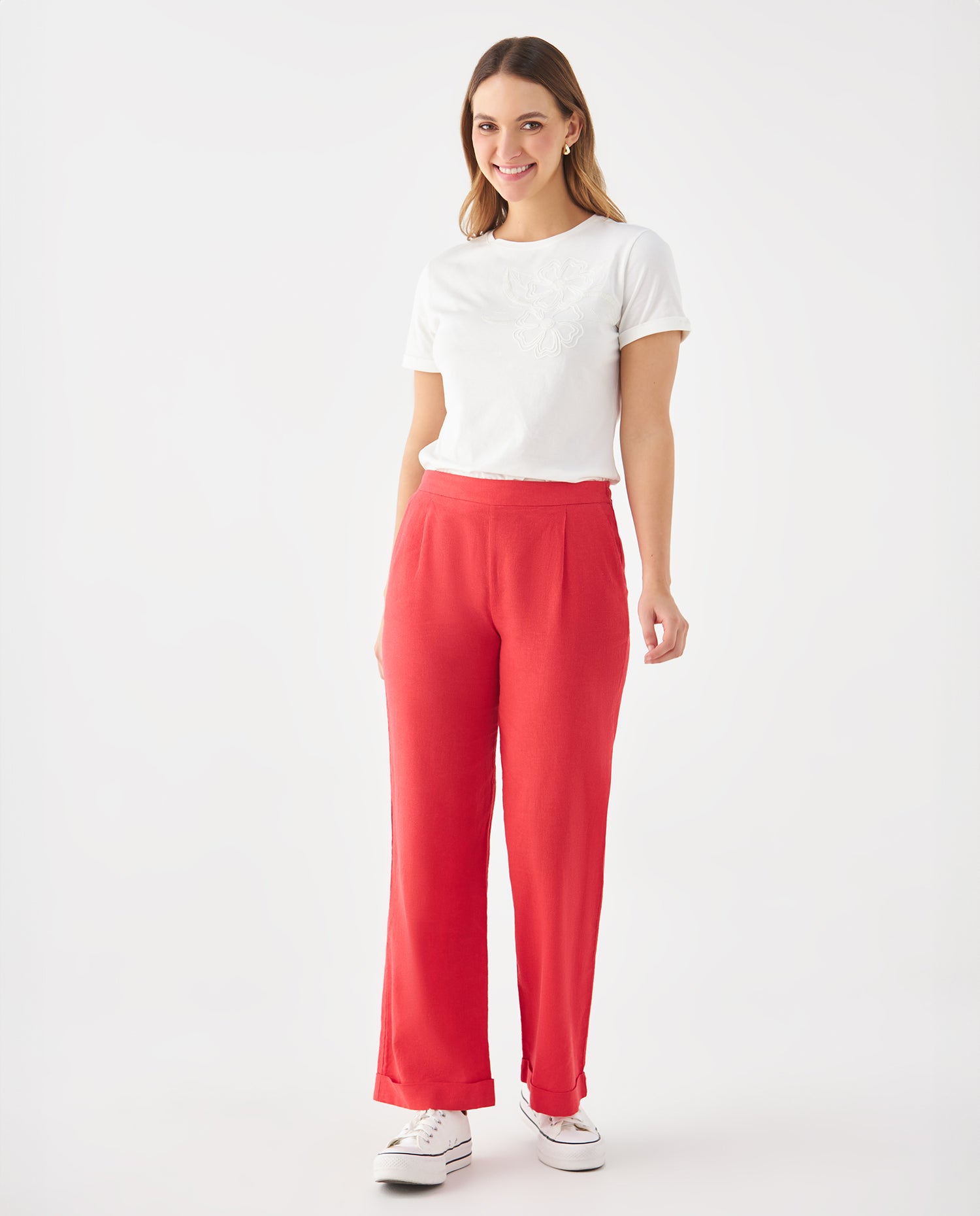 Pantalón de tela fluida para mujer - Rojo