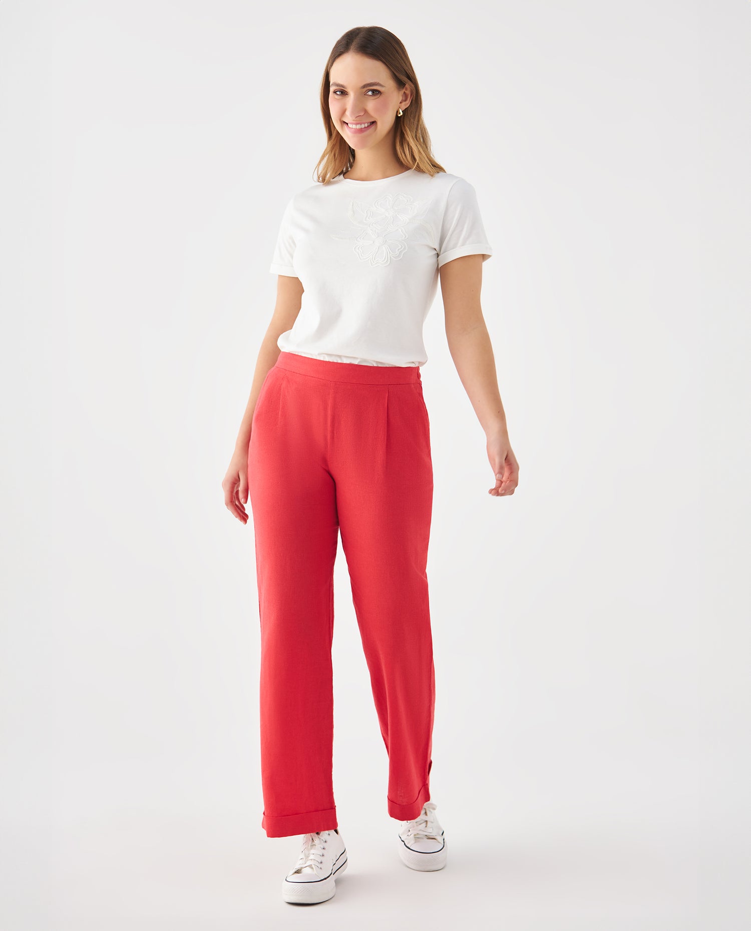Pantalón de tela fluida para mujer - Rojo
