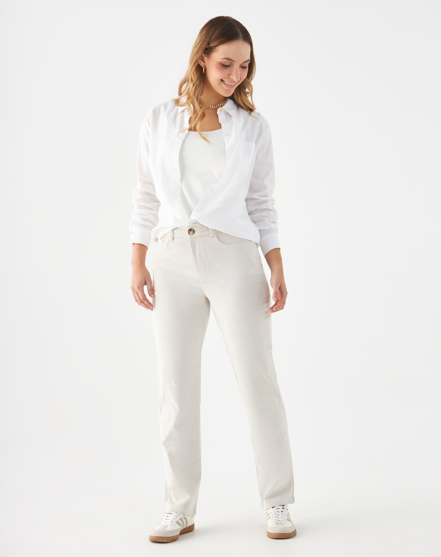 Pantalón en corduroy para mujer - Crudo