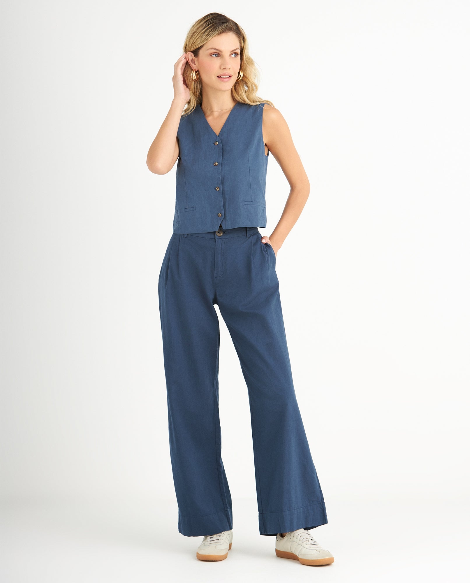 Pantalón de bota recta amplia para mujer - Azul 34_639F032_AZU194122_0