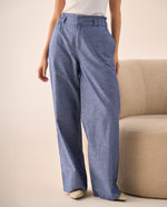 Pantalón Wide Leg con Rayas Verticales - Azul
