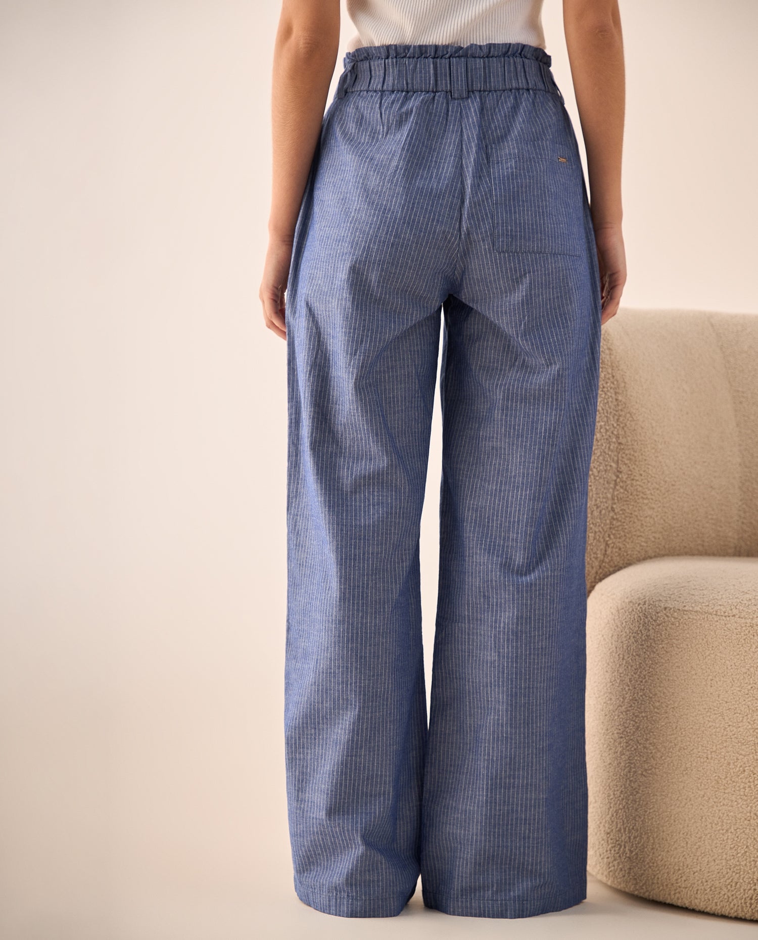 Pantalón Wide Leg con Rayas Verticales - Azul