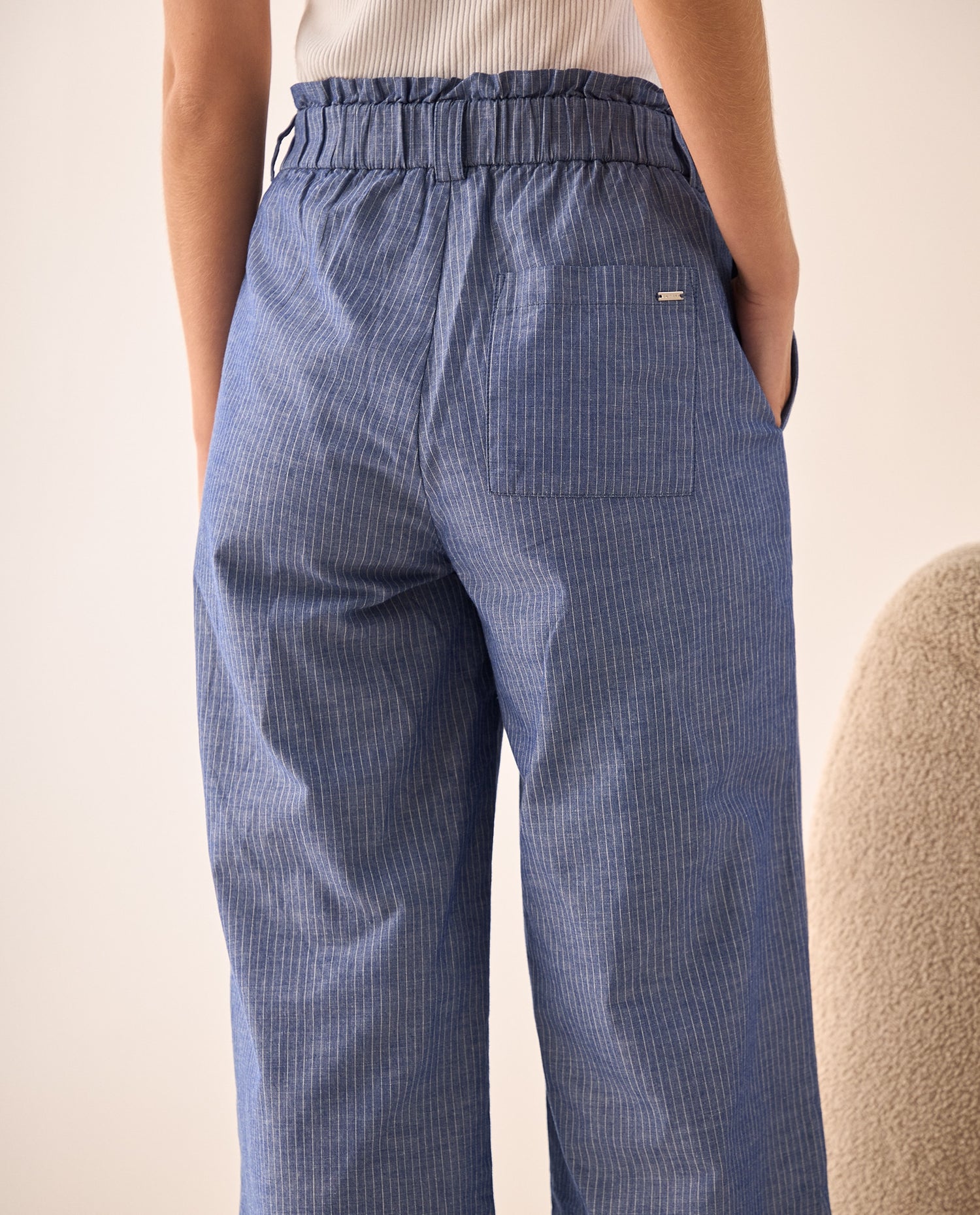 Pantalón Wide Leg con Rayas Verticales - Azul