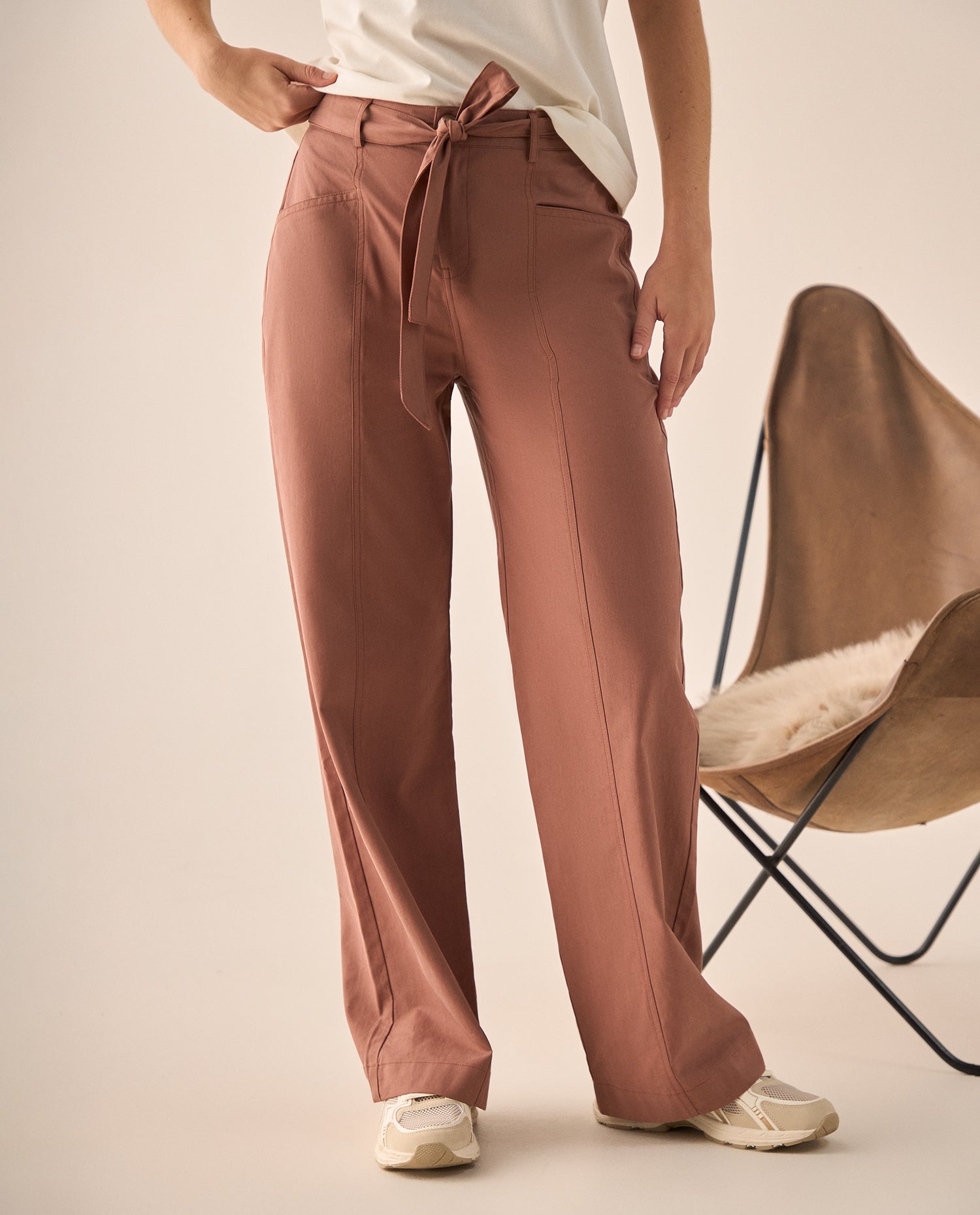 Pantalón Wide Leg con Cinturón Marrón - Café