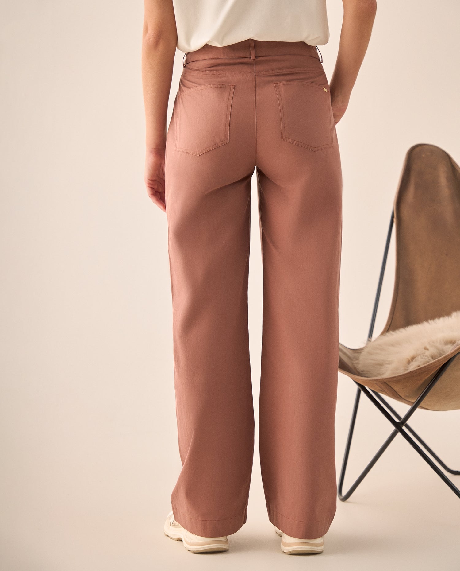 Pantalón Wide Leg con Cinturón Marrón - Café