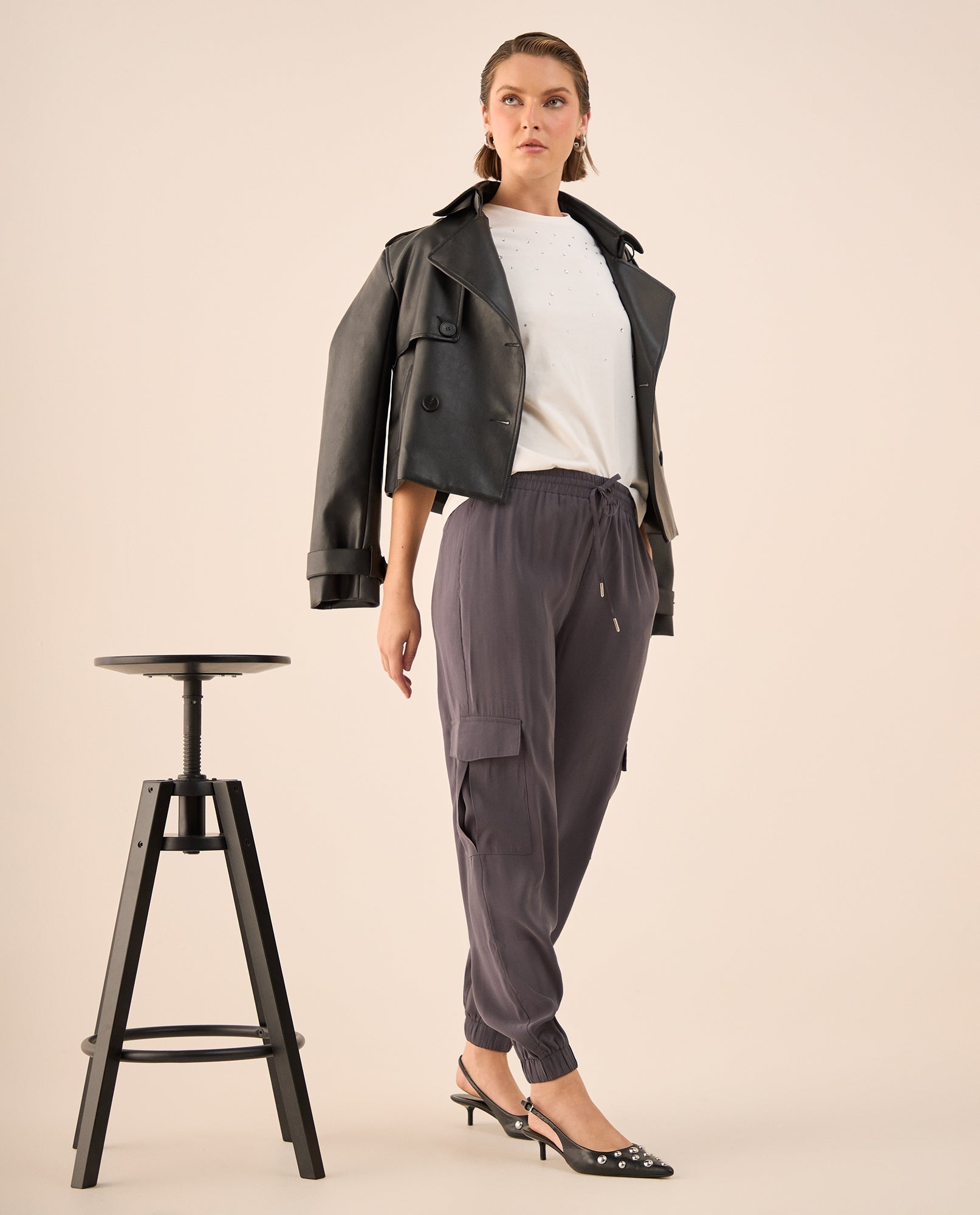 Pantalón Cargo con Cintura Elástica - Gris 34_639G008_GRI193918_0