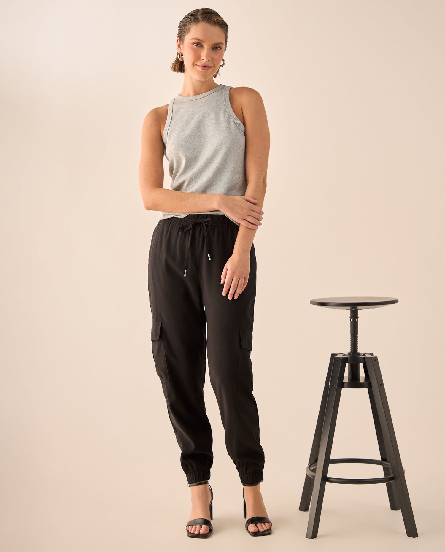 Pantalón Cargo con Cintura Elástica - Negro