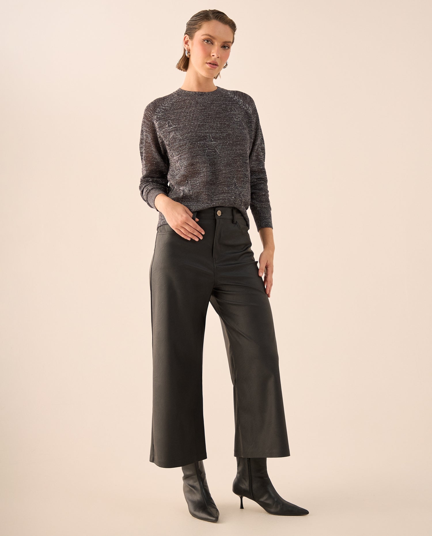 Pantalón Wide Leg Negro Tiro Alto - Negro
