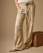 Pantalón Wide Leg con Bordados Eyelet - Crudo
