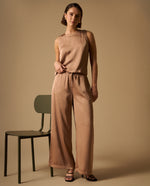 Pantalón Wide Leg con Cordón Ajustable - Café