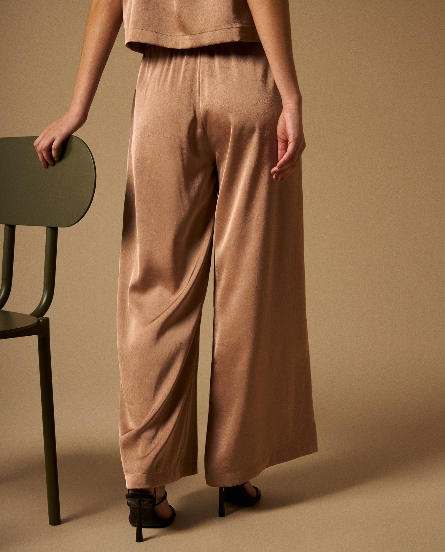 Pantalón Wide Leg con Cordón Ajustable - Café