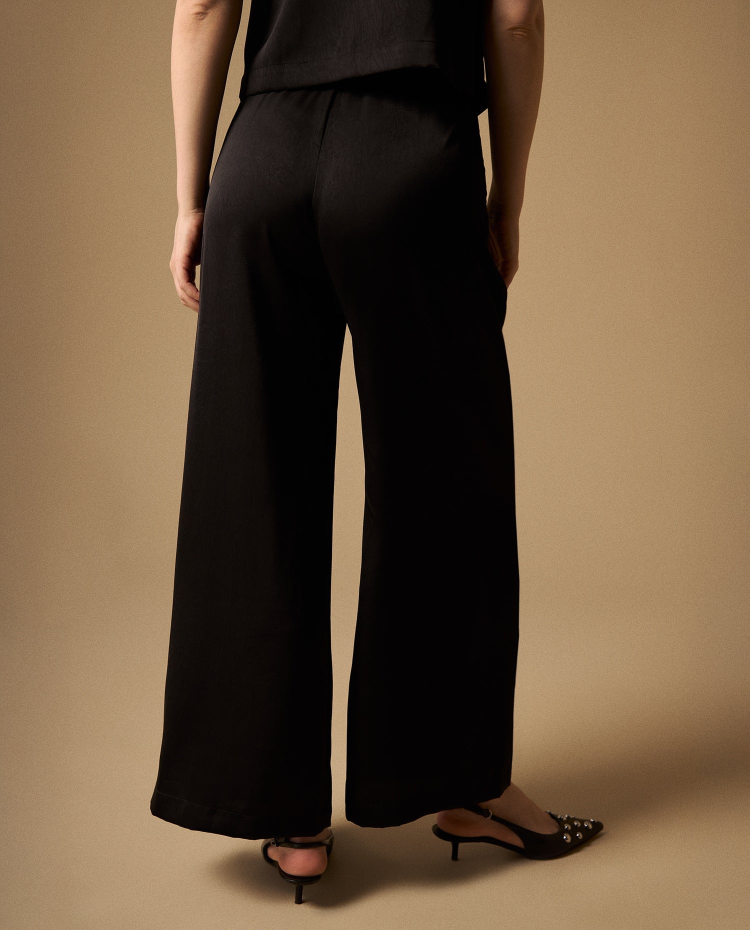Pantalón Wide Leg con Cordón Ajustable - Negro