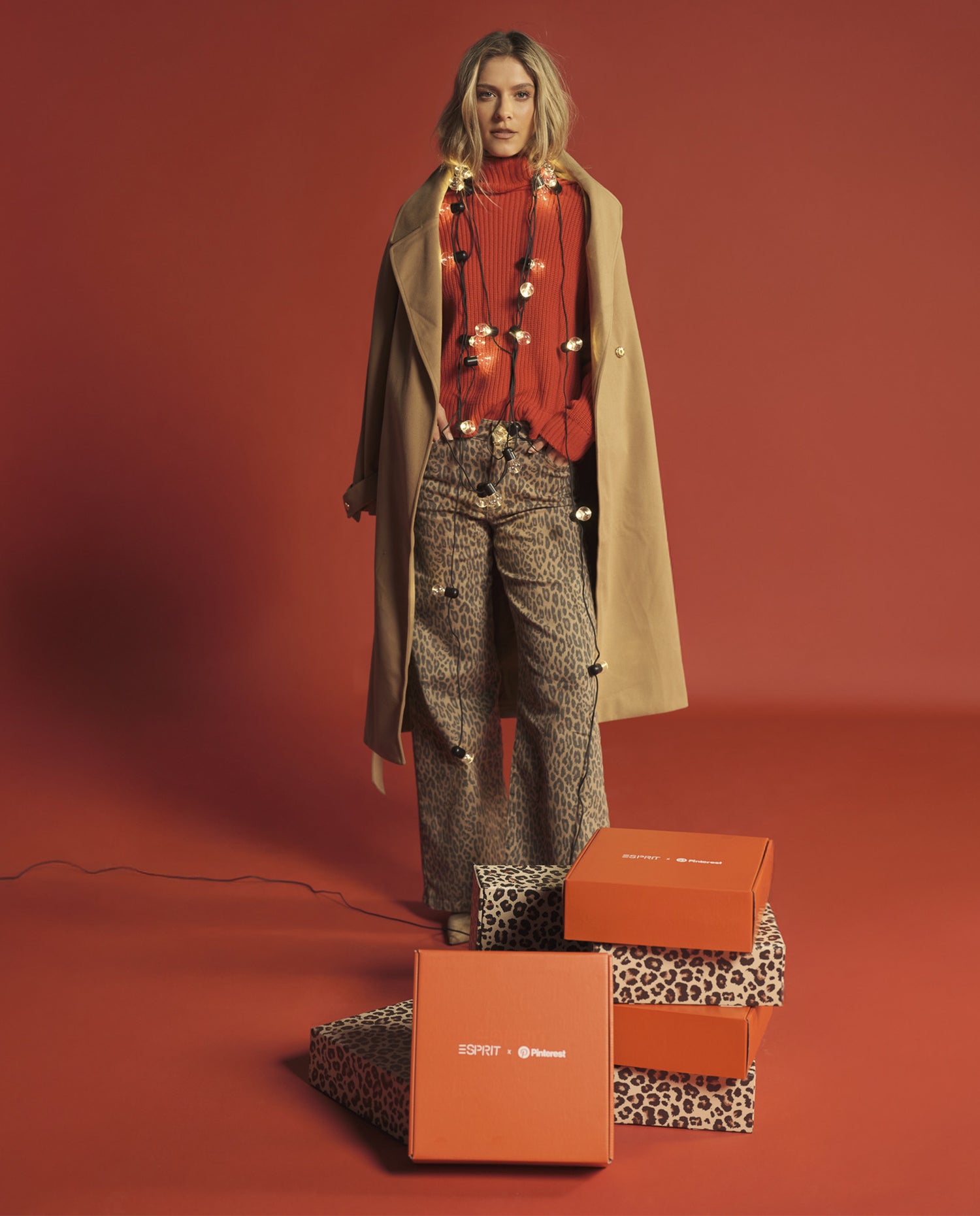 Jean Wide Leg Estampado Leopardo - Beige