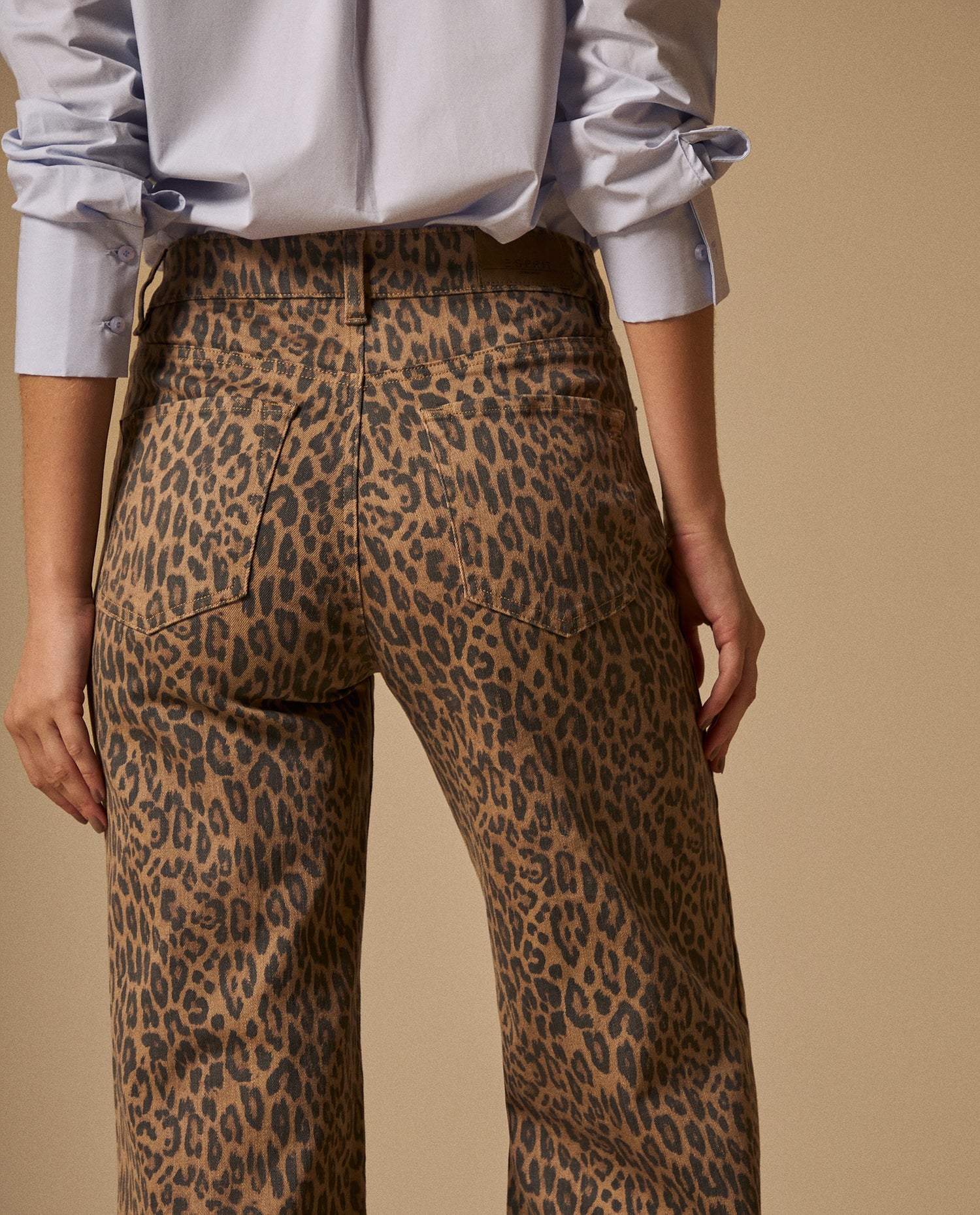 Jean Wide Leg Estampado Leopardo - Beige