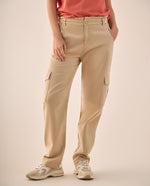 Pantalón Cargo Beige con Cintura Elástica - Beige