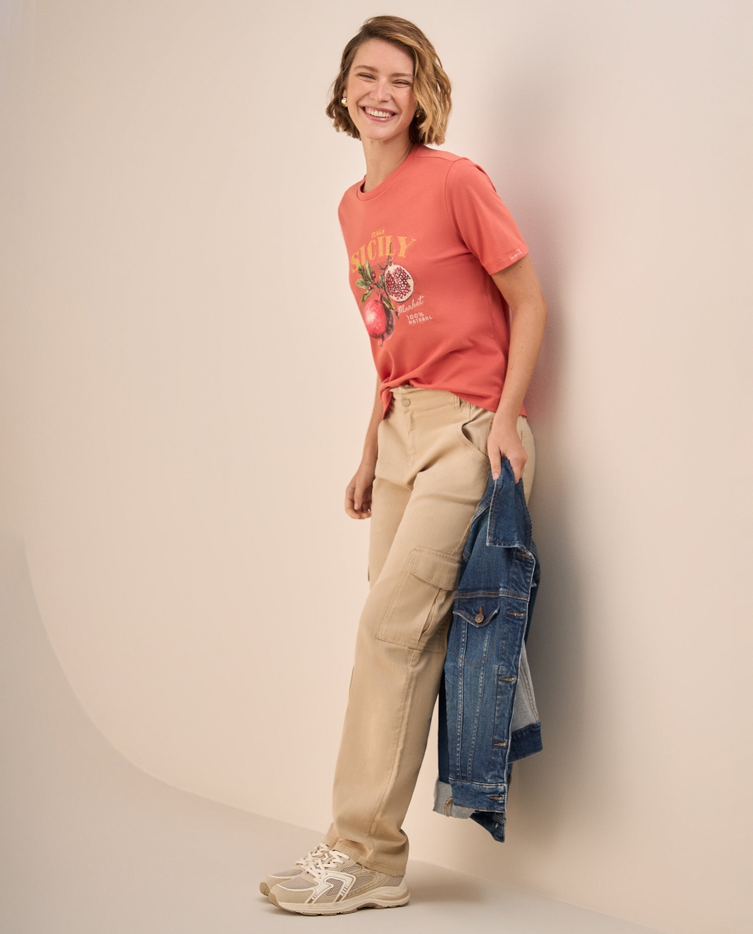 Pantalón Cargo Beige con Cintura Elástica - Beige