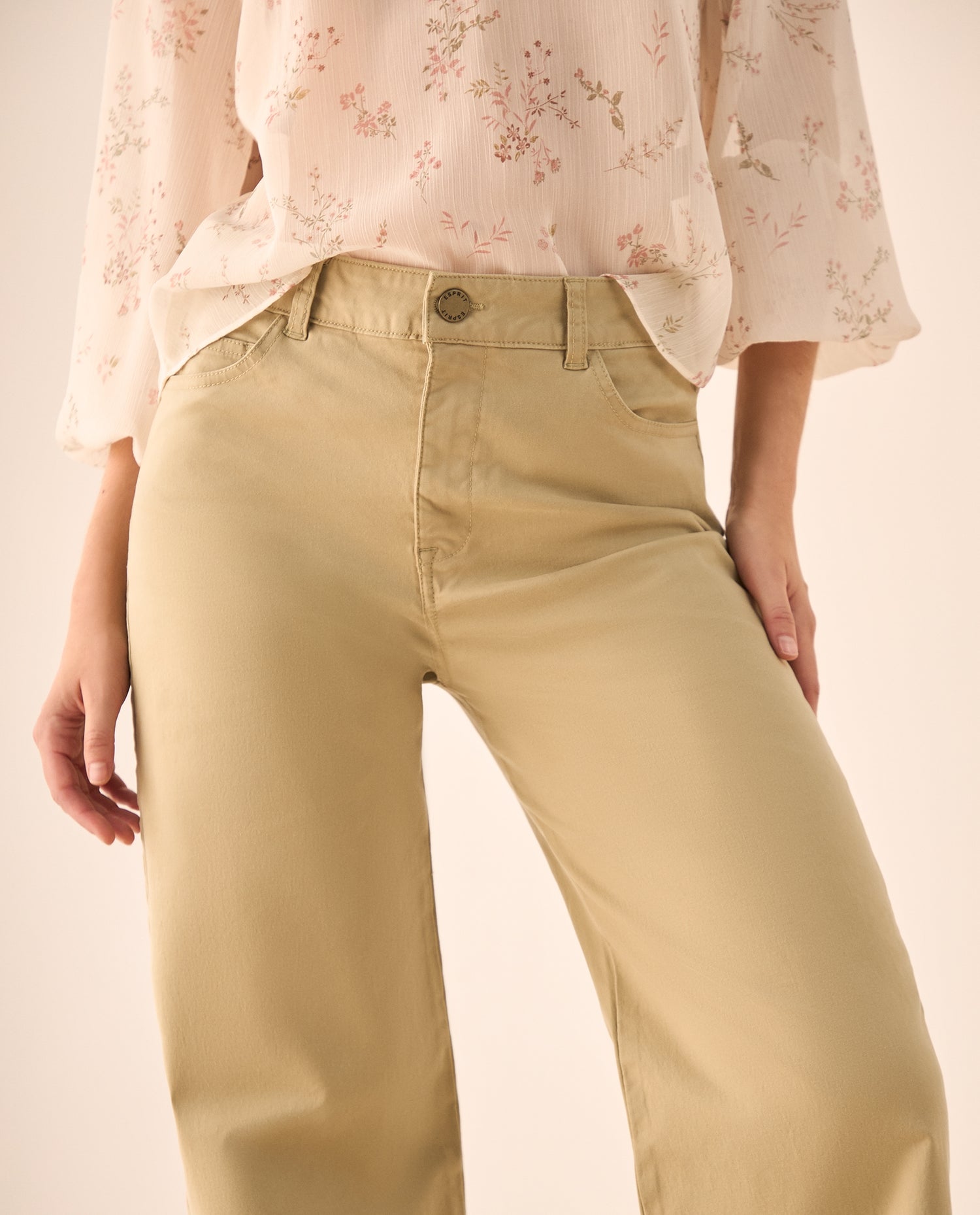 Pantalón Wide Leg Beige con Tiro Alto - Beige