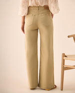 Pantalón Wide Leg Beige con Tiro Alto - Beige