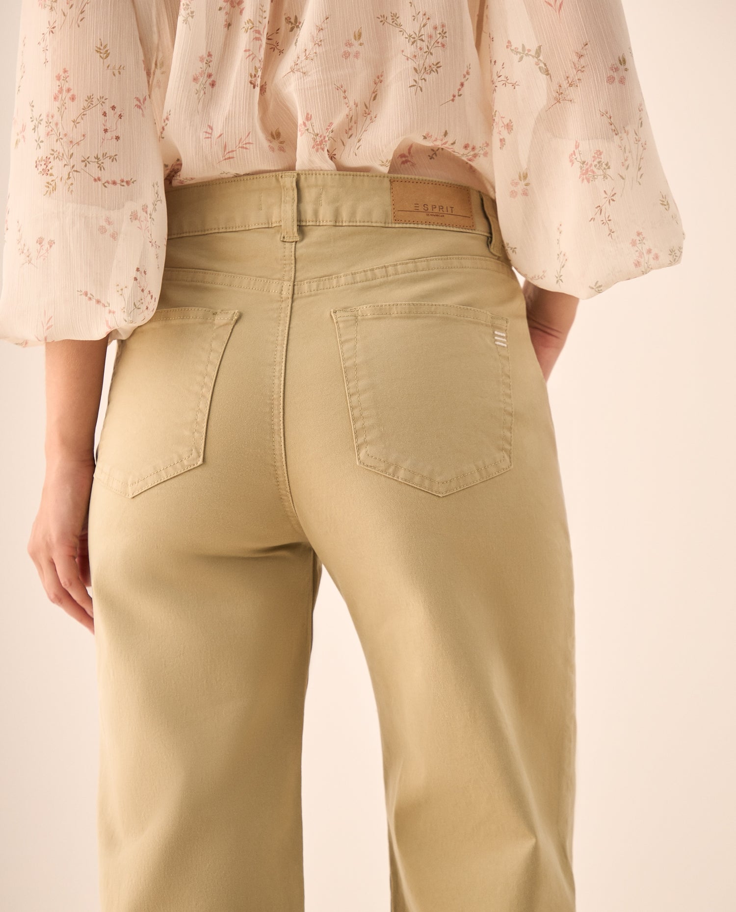 Pantalón Wide Leg Beige con Tiro Alto - Beige