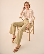 Pantalón Wide Leg Beige con Tiro Alto - Beige