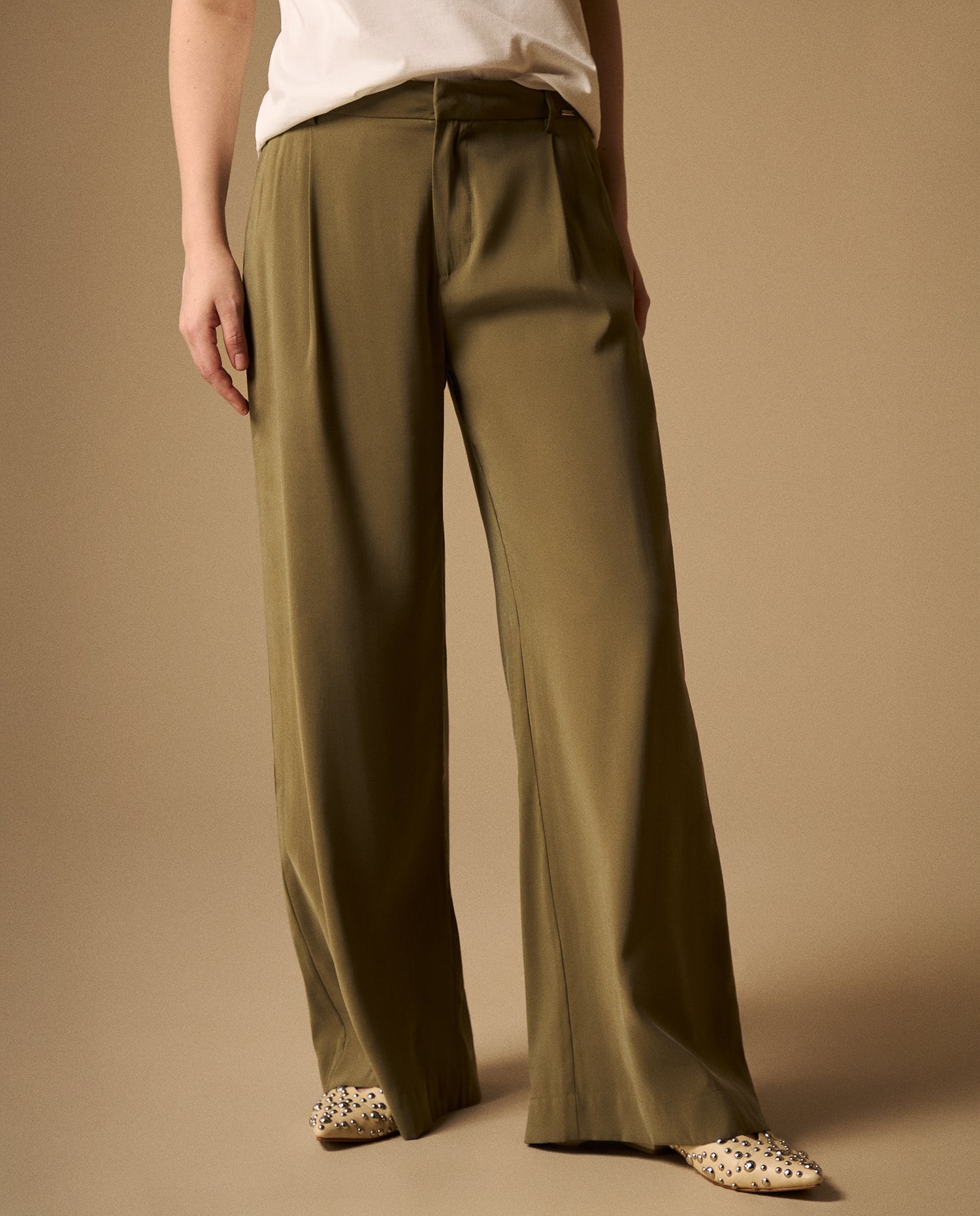 Pantalón Wide Leg Verde con Cordón Ajustable - Verde