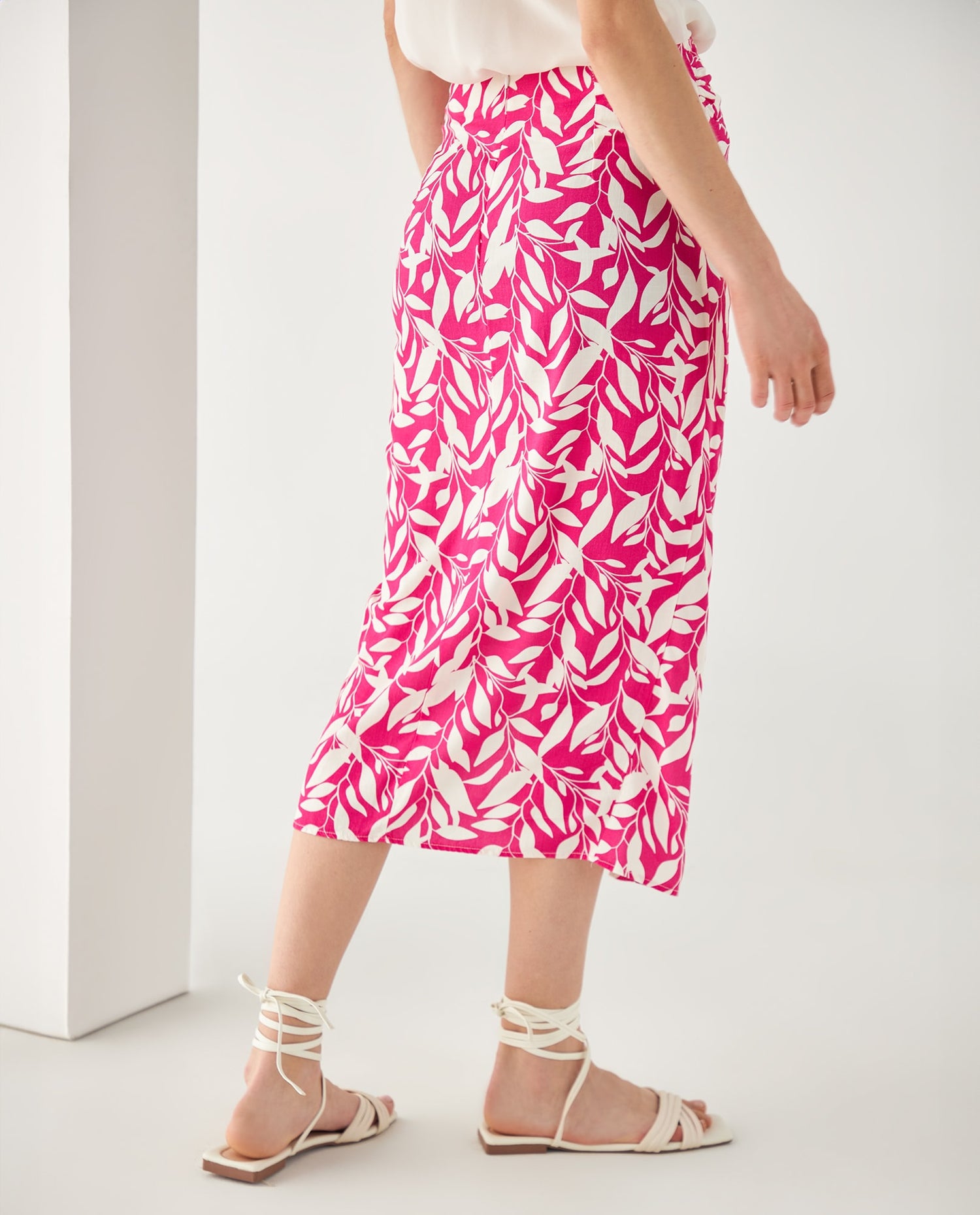 Falda midi estampada para mujer - Rosa