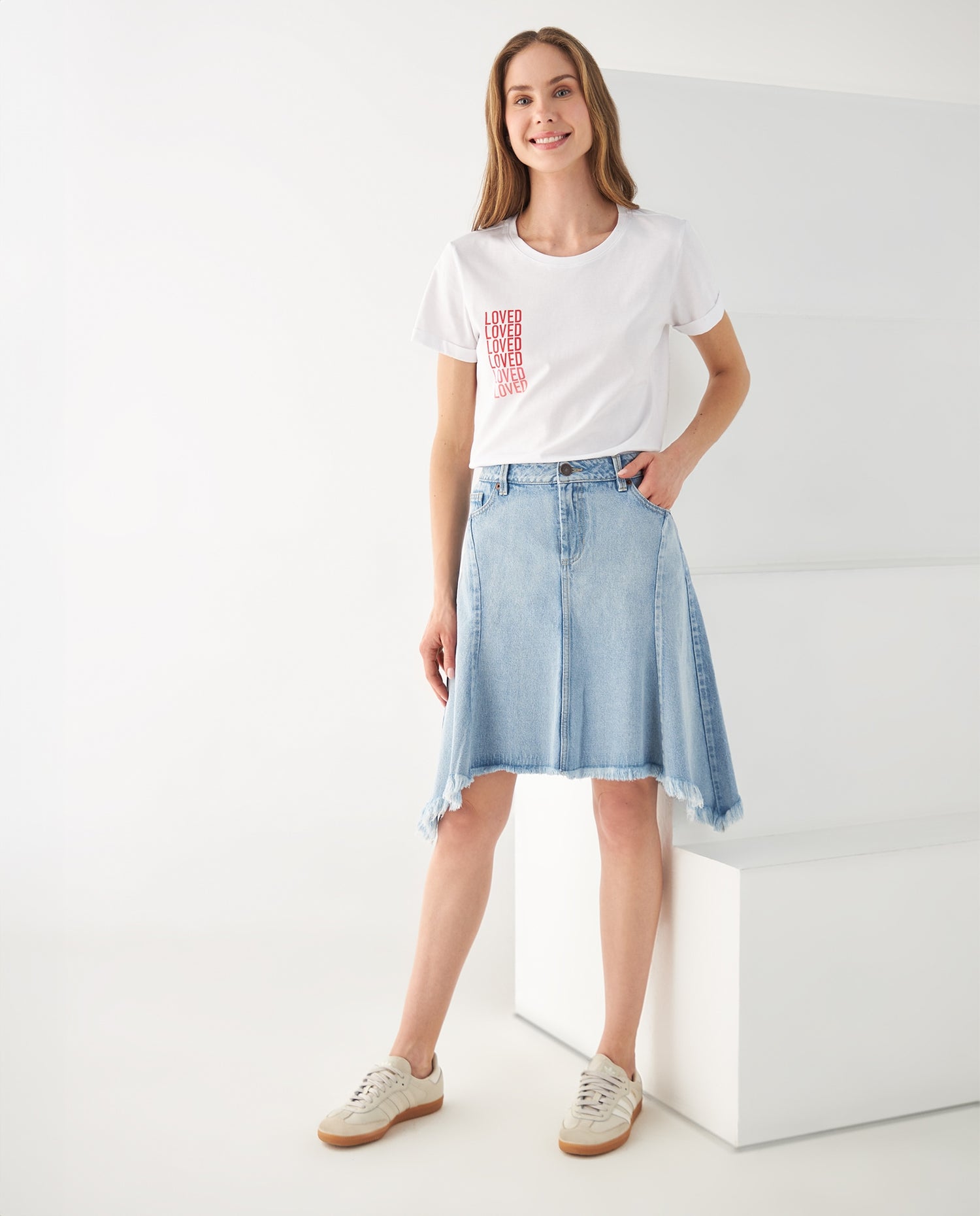 Falda corta en denim para mujer - Azul
