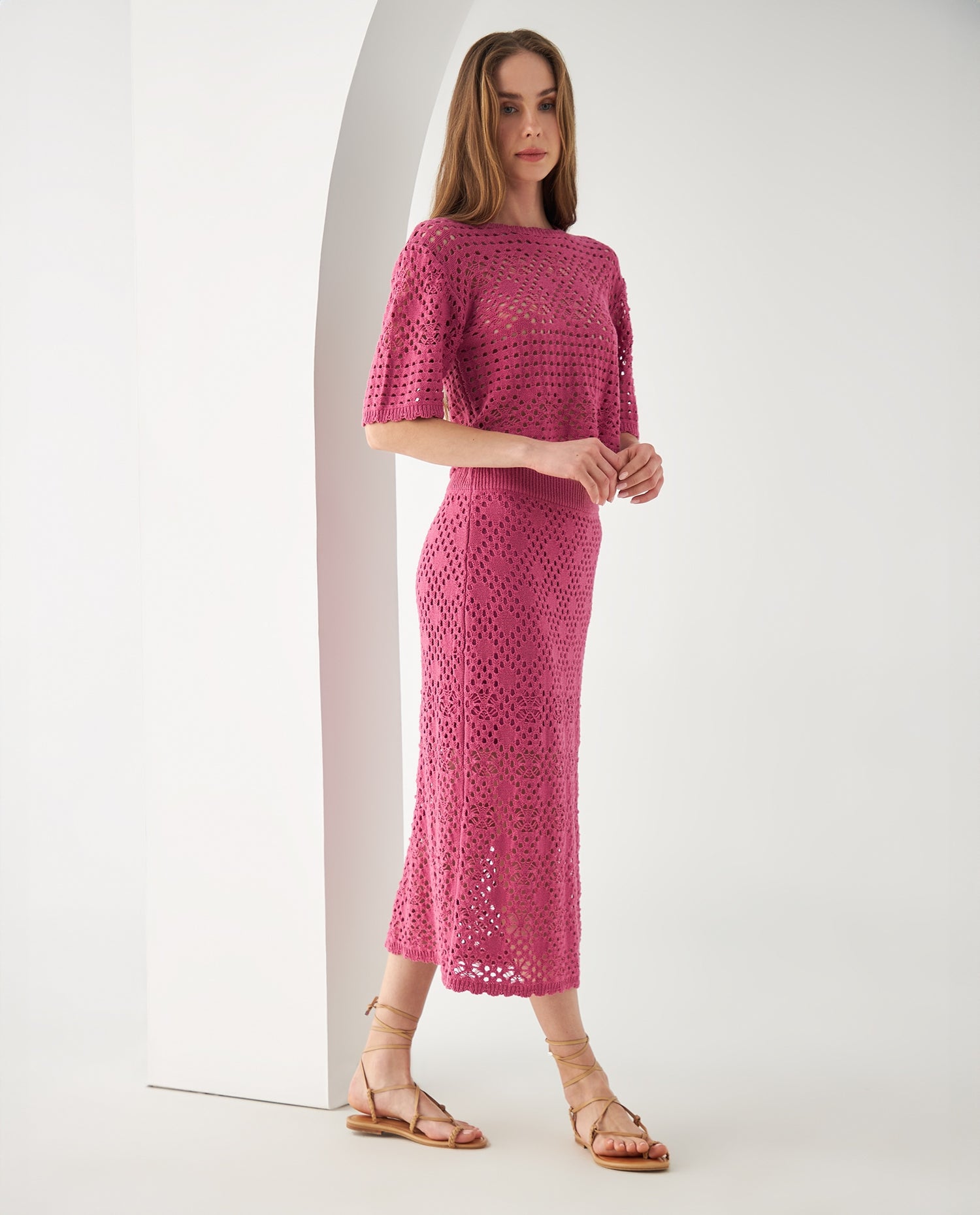 Falda midi para mujer - Rosa