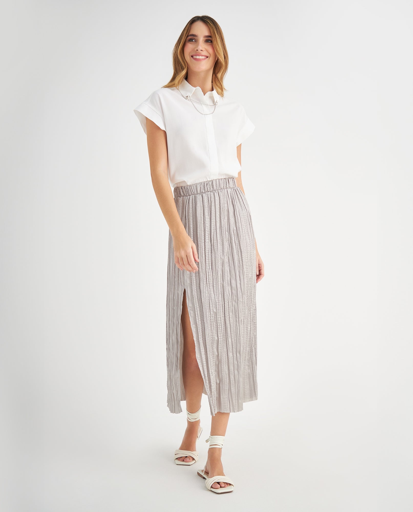 Falda con abertura en costado para mujer - Gris 34_649F001_GRI154703_0