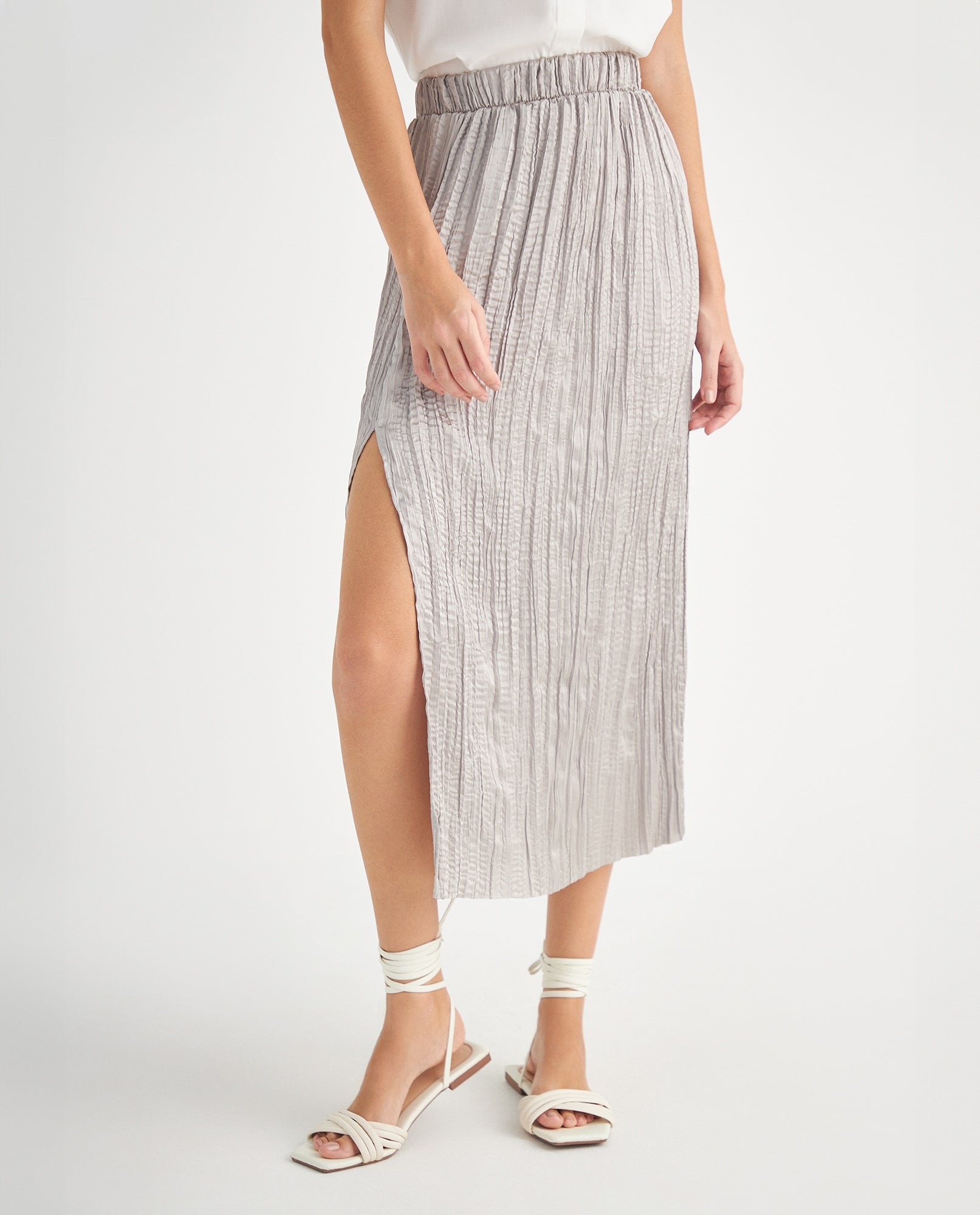 Falda con abertura en costado para mujer - Gris 34_649F001_GRI154703_3