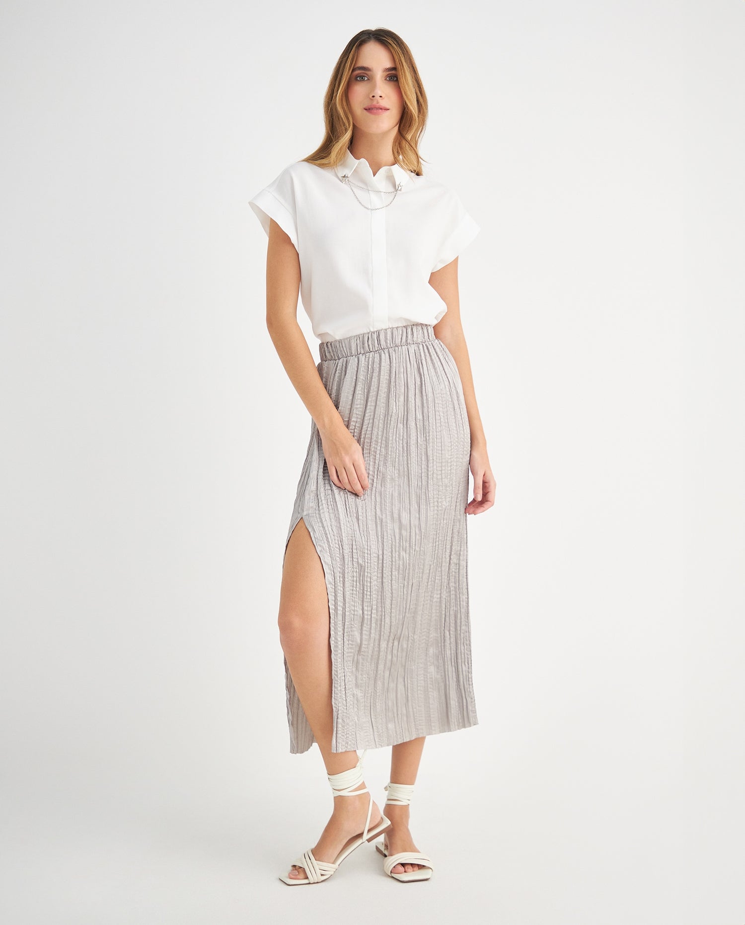 Falda con abertura en costado para mujer - Gris