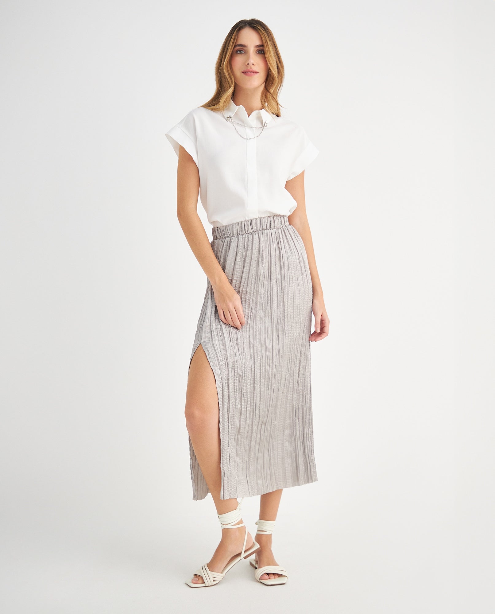Falda con abertura en costado para mujer - Gris 34_649F001_GRI154703_5