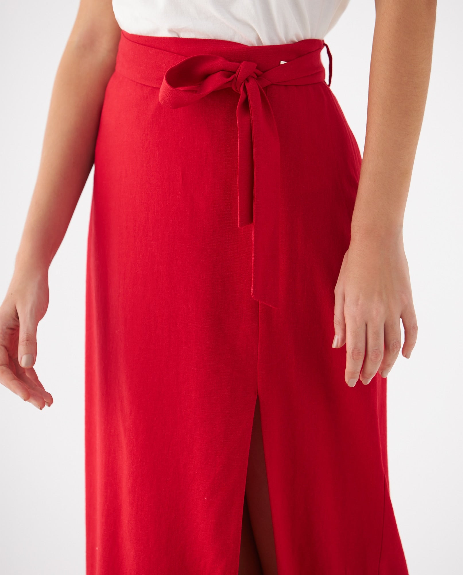 Falda con lazo ajustable en cintura para mujer - Rojo 34_649F020_ROJ191757_5