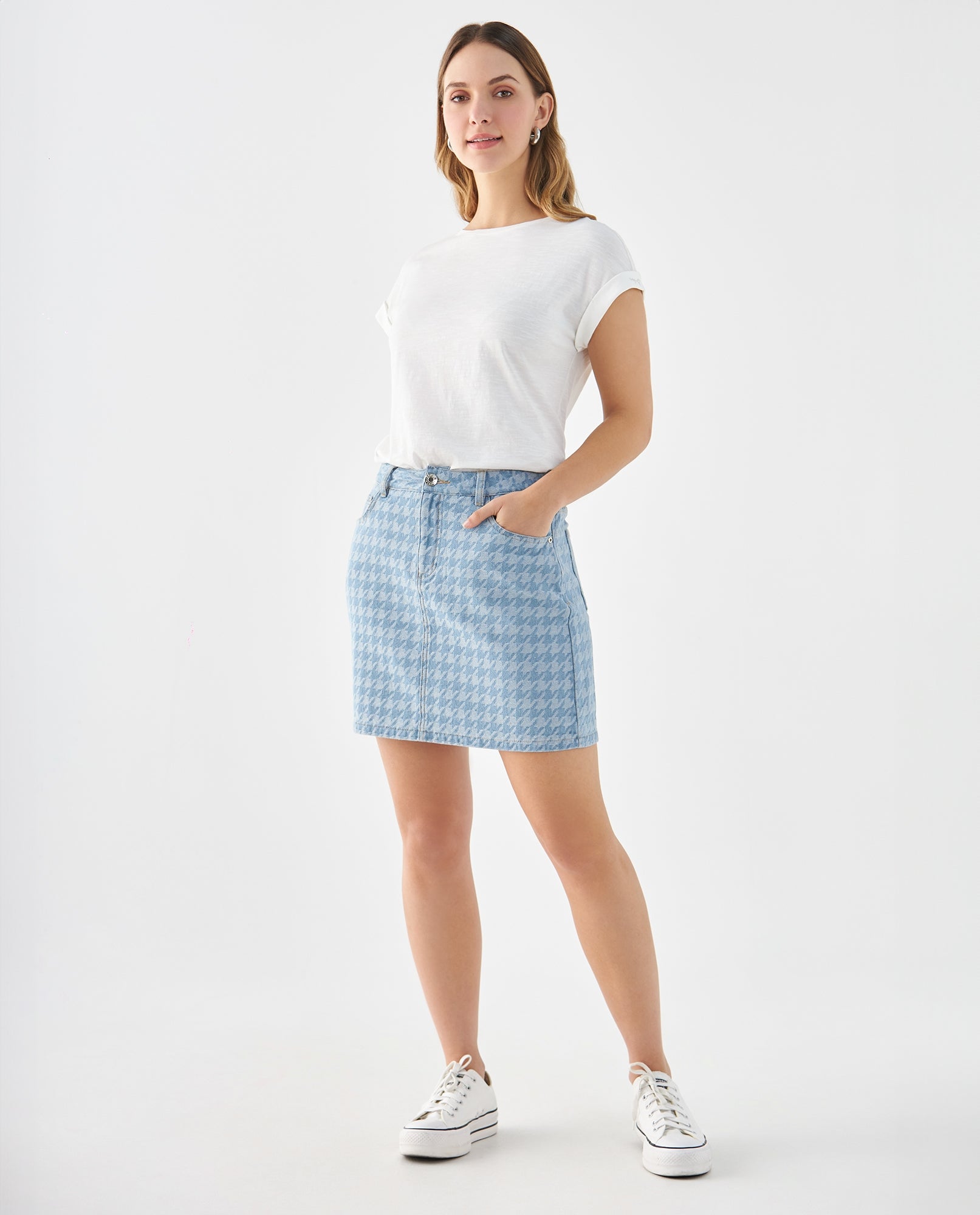 Falda con diseño gallineto para mujer - Azul 34_649F021_AZU174027_6