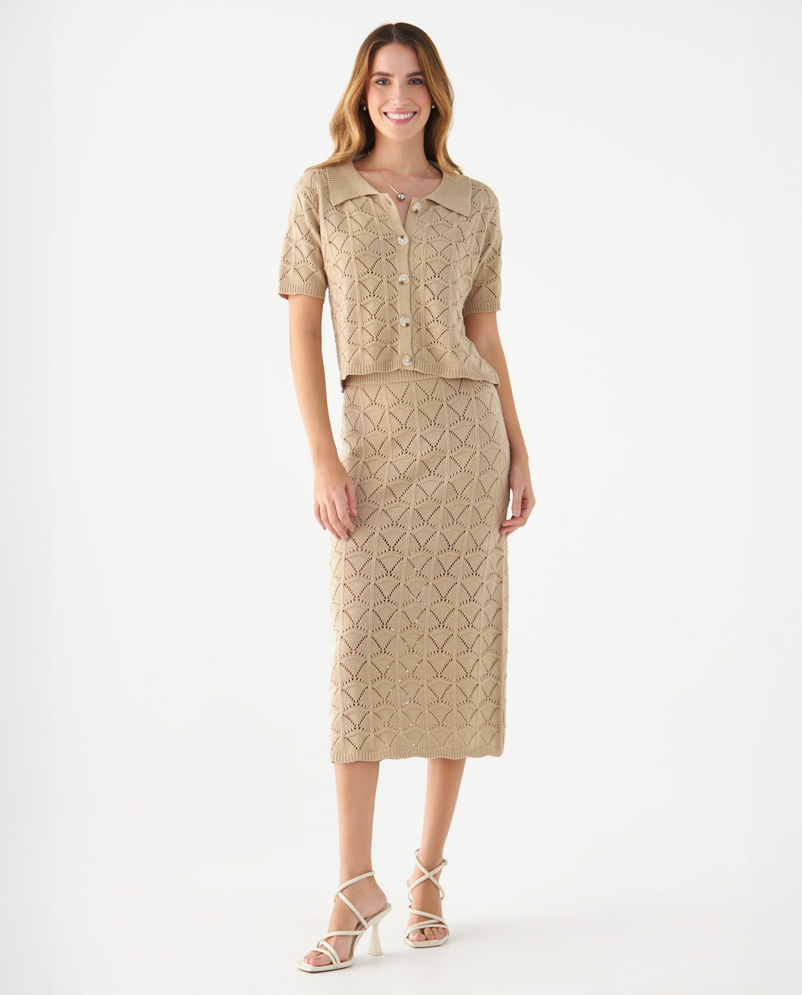 Falda larga tejida para mujer - Beige 34_649F201_BEI130607_0