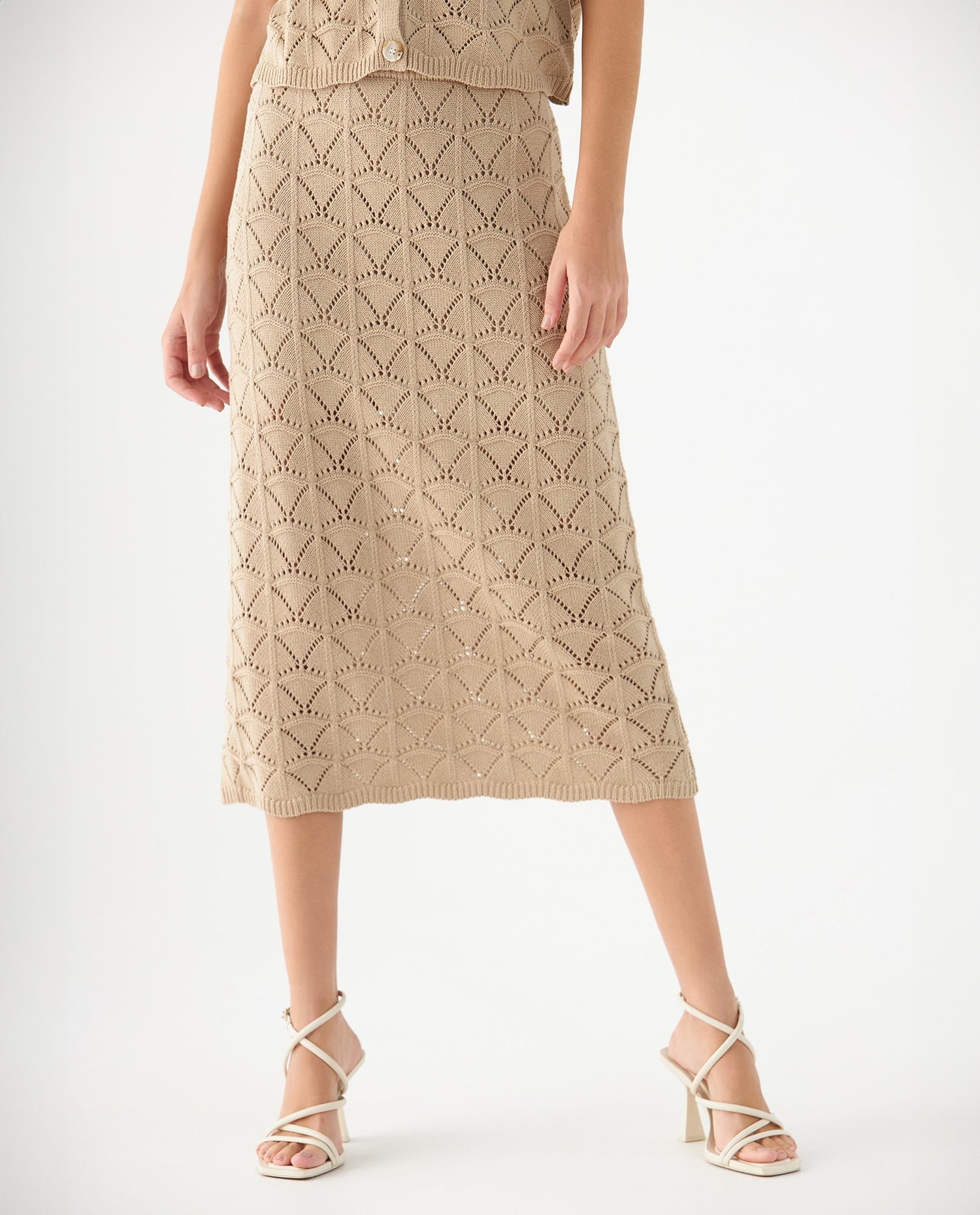 Falda larga tejida para mujer - Beige