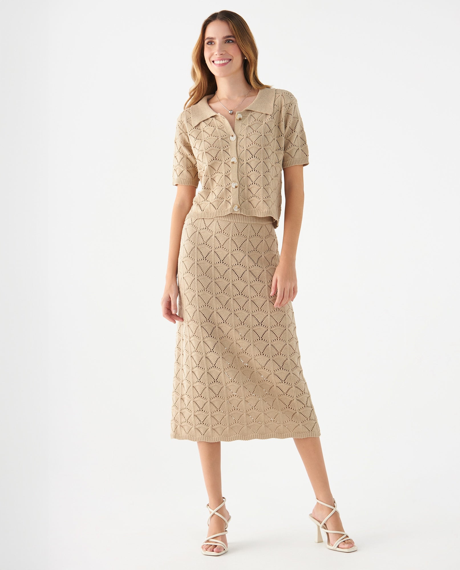 Falda larga tejida para mujer - Beige 34_649F201_BEI130607_5