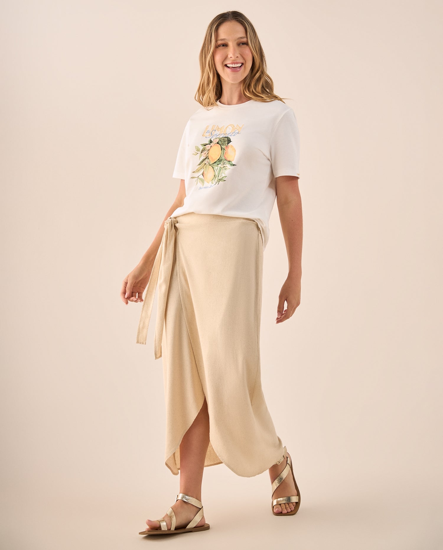 Falda Midi Wrap con Amarre Lateral - Blanco