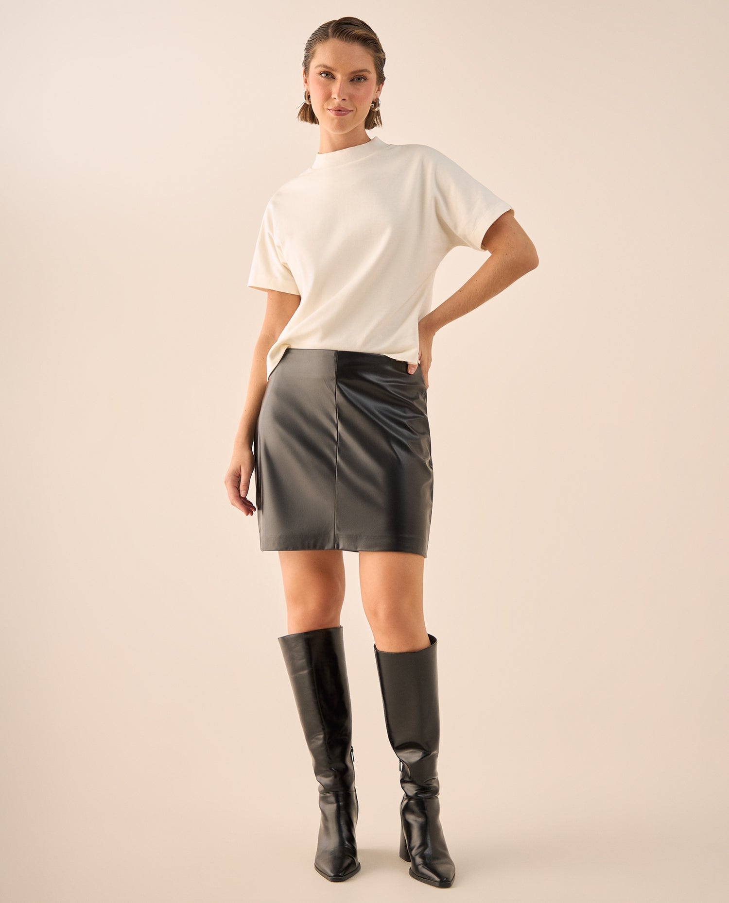 Falda midi tiro alto - Negro