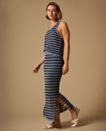 Falda Midi Rayas Azul con Lurex - Azul