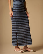Falda Midi Rayas Azul con Lurex - Azul