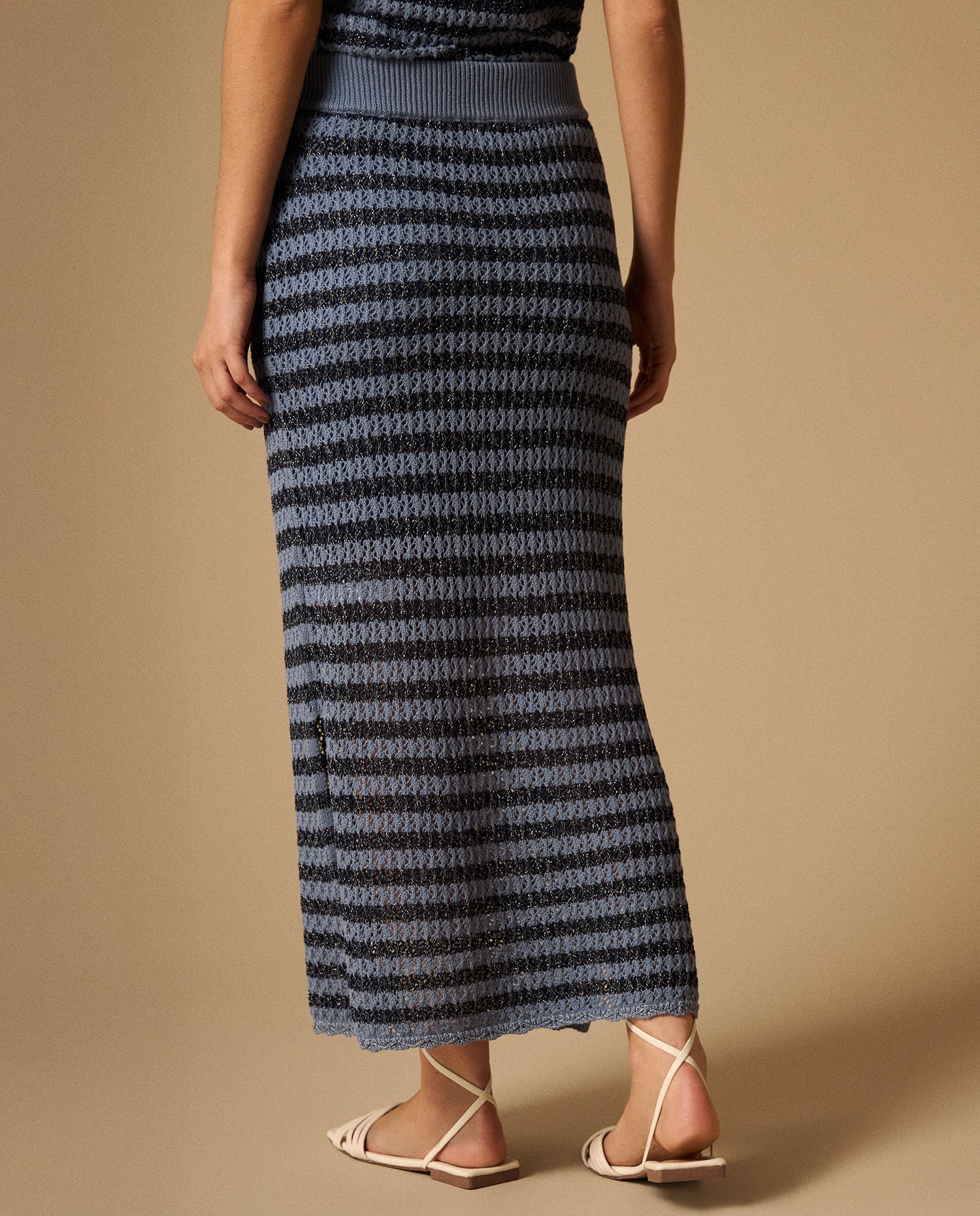 Falda Midi Rayas Azul con Lurex - Azul
