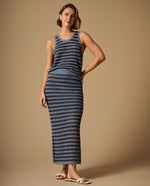 Falda Midi Rayas Azul con Lurex - Azul