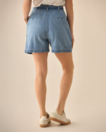 Bermuda en denim con pinzas para mujer  - Azul