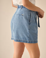Bermuda en denim con pinzas para mujer  - Azul