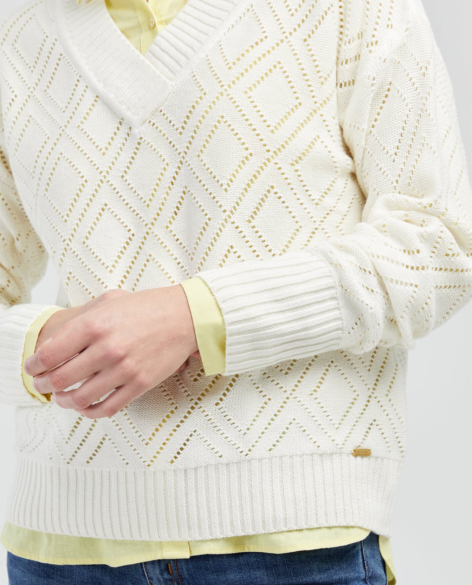 Buzo tejido cuello en V para mujer - Crudo