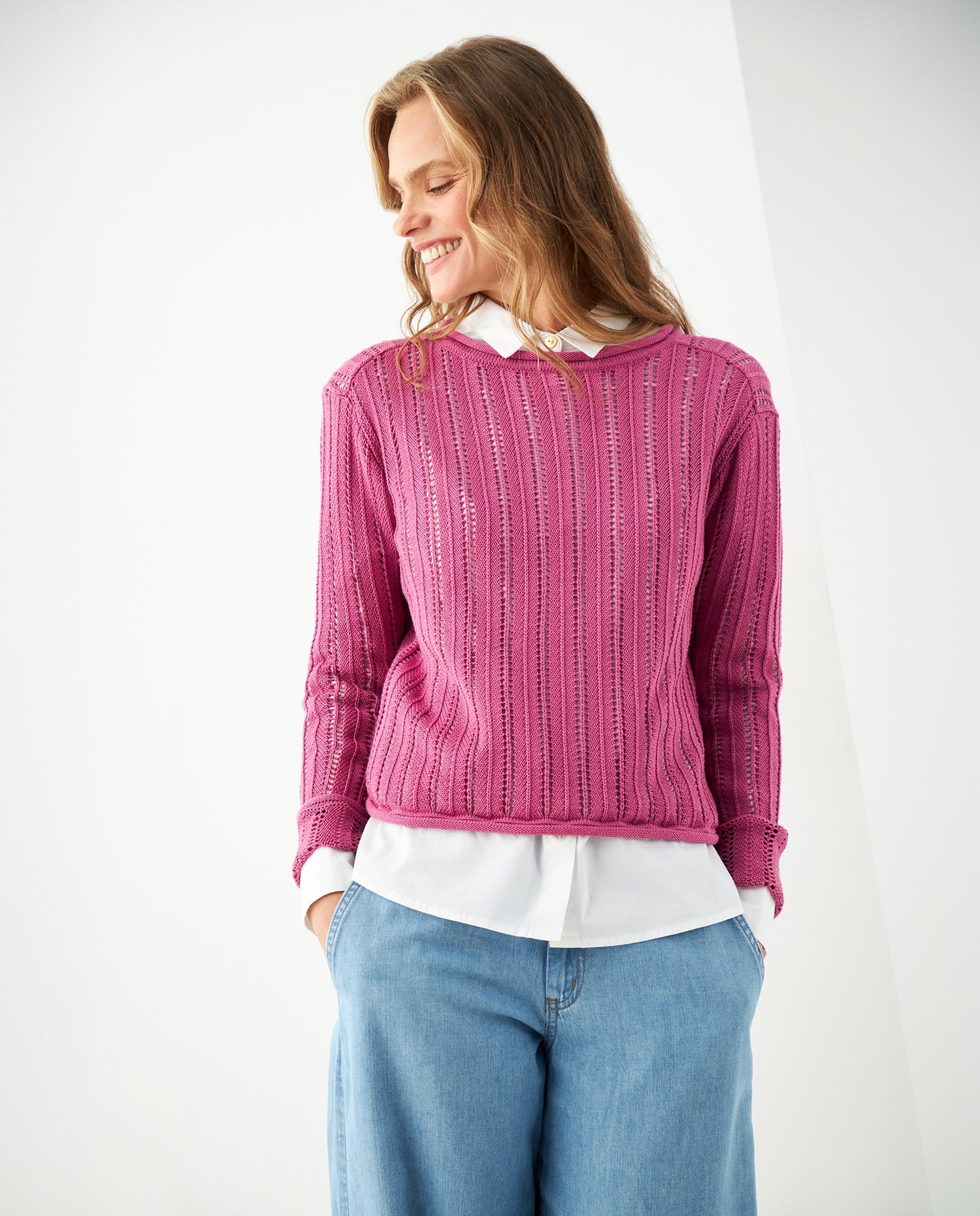 Buzo tejido de cuello redondo para mujer - Rosa