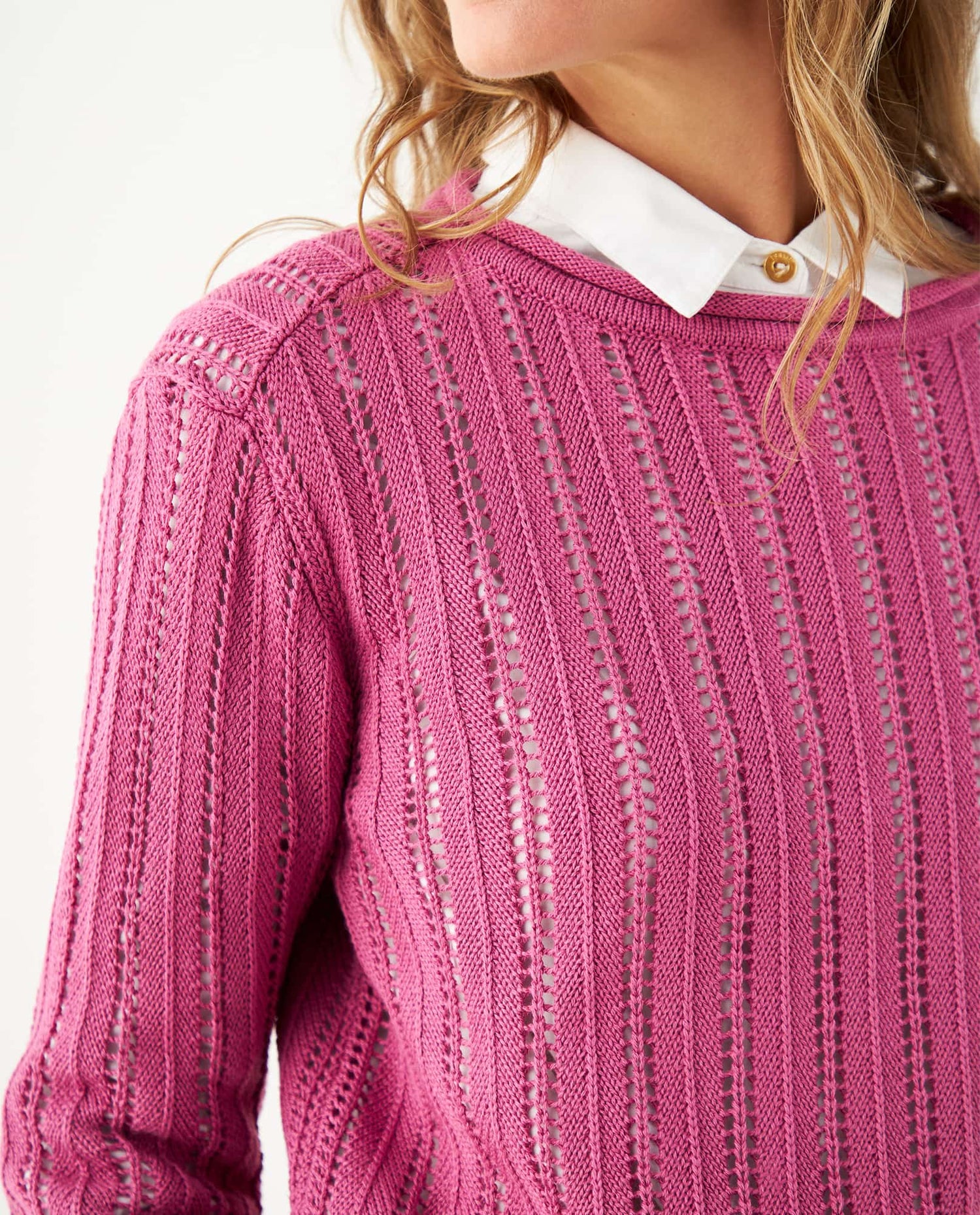 Buzo tejido de cuello redondo para mujer - Rosa