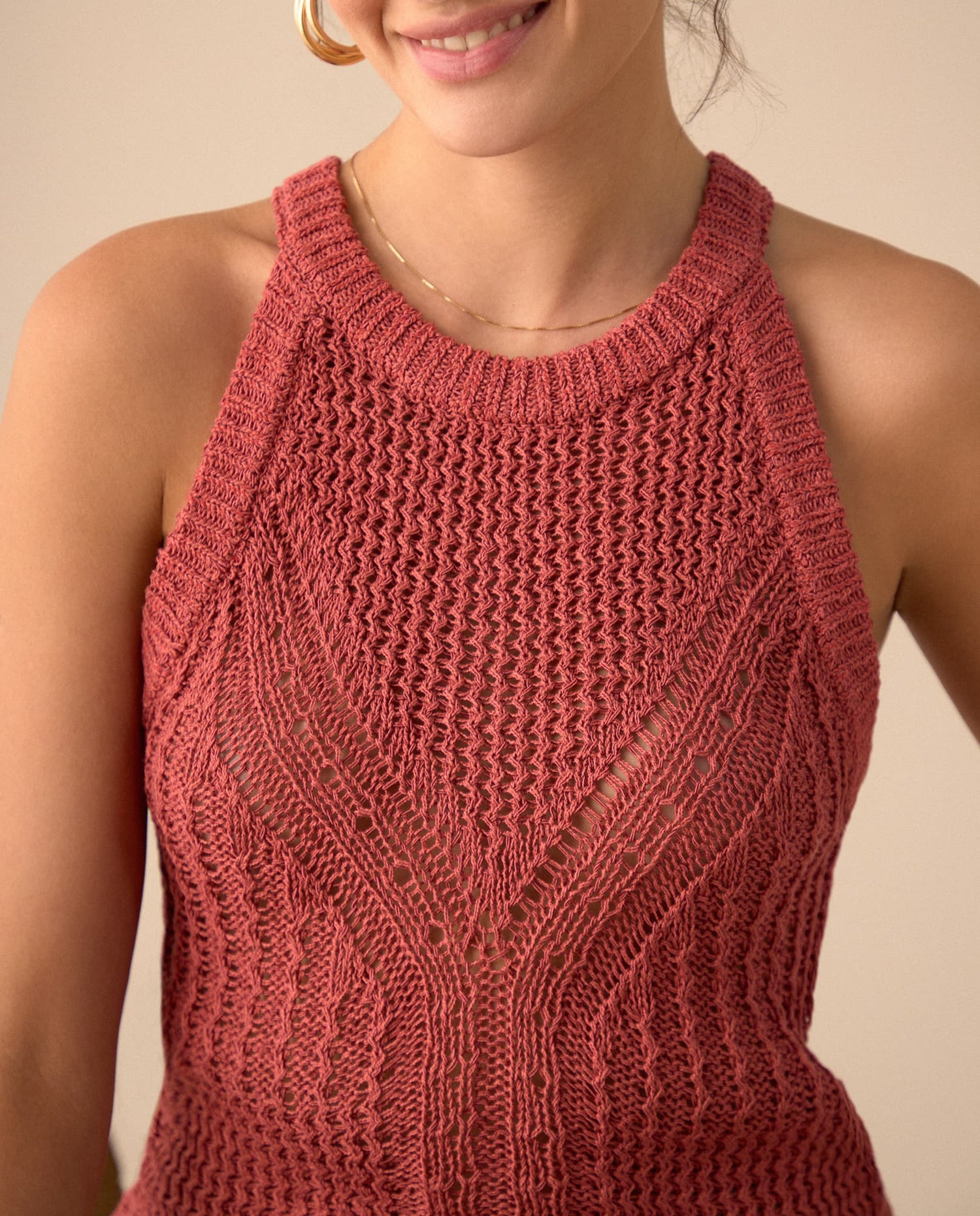 Camisa tejida manga sisa para mujer - Rojo