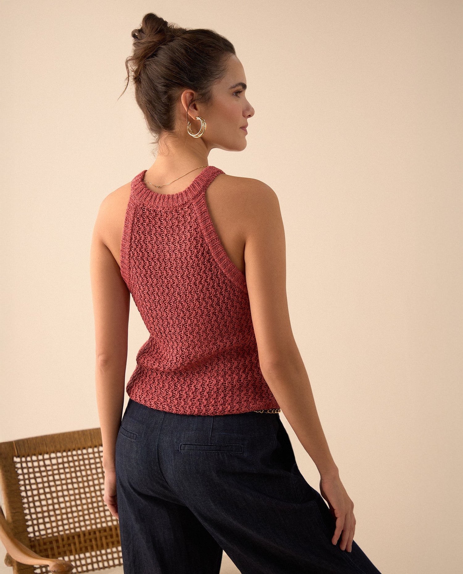 Camisa tejida manga sisa para mujer - Rojo